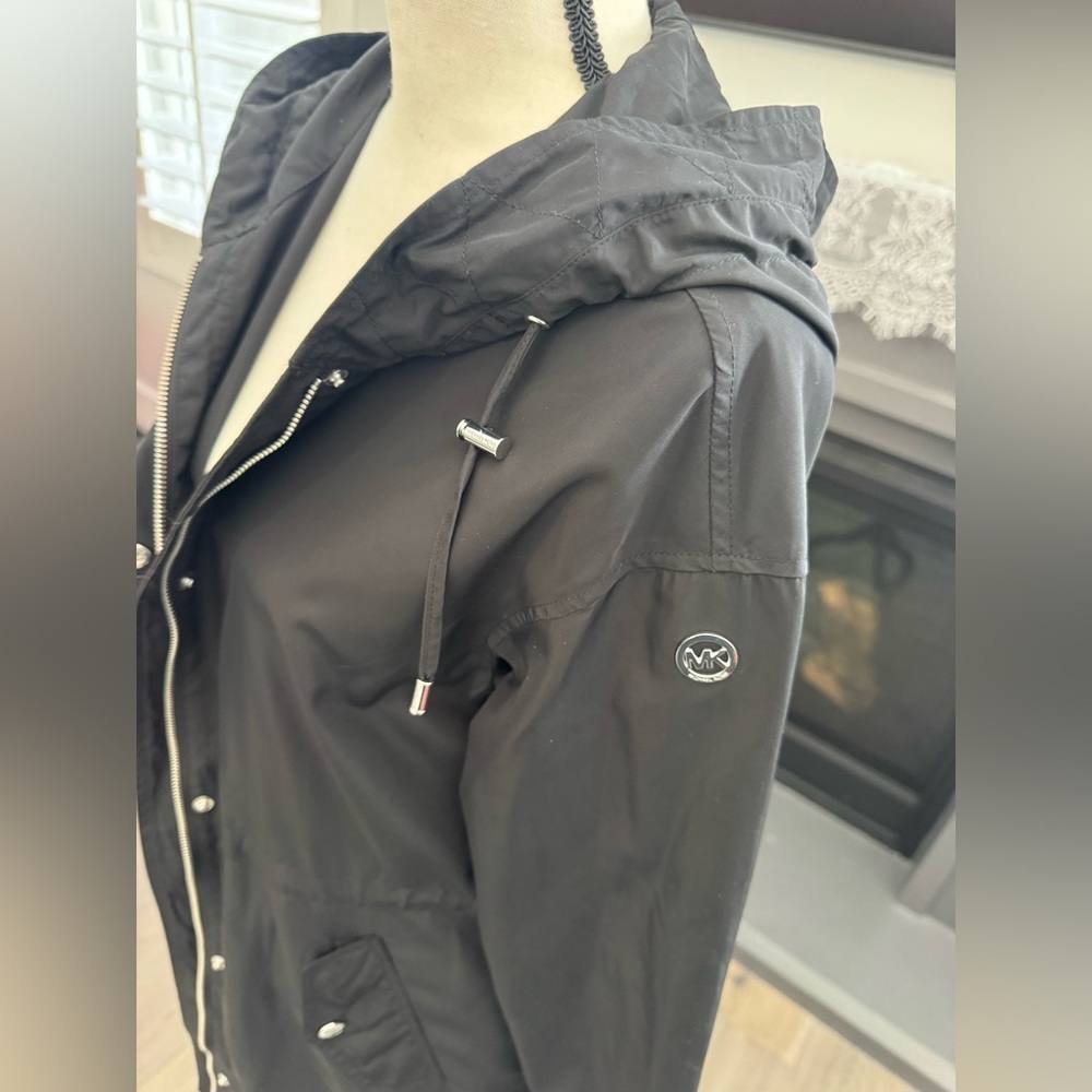 Michael Kors Black Hooded Anorak Utility Jacket Zip Front Drawstring Waist - Picture 2 of 8